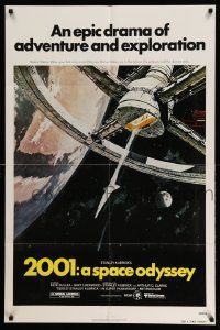 2m471 2001: A SPACE ODYSSEY 1sh R80 Stanley Kubrick classic, art of space wheel by Bob McCall!