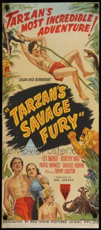 2m043 TARZAN'S SAVAGE FURY Aust daybill '52 art of Lex Barker & Dorothy Hart, Edgar Rice Burroughs