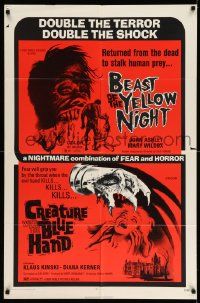 2m503 BEAST OF THE YELLOW NIGHT/CREATURE WITH BLUE HAND 1sh '71 wild horror double-bill!