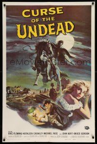 2m556 CURSE OF THE UNDEAD 1sh '59 art of fiend on horseback in graveyard by Reynold Brown!