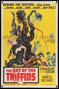 2m568 DAY OF THE TRIFFIDS 1sh '62 classic English sci-fi horror, cool art of monster with girl!