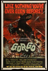 2m628 GORGO 1sh '61 great artwork of giant monster terrorizing city by Joseph Smith!