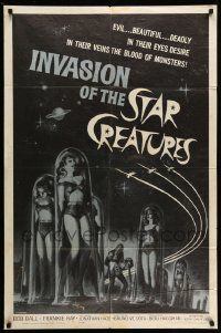 2m655 INVASION OF THE STAR CREATURES 1sh '62 evil, beautiful, in their veins the blood of monsters
