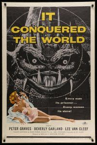 2m660 IT CONQUERED THE WORLD 1sh '56 Roger Corman, AIP, great art of wacky monster & sexy girl!