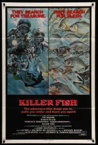 2m669 KILLER FISH 1sh '79 Lee Majors, Karen Black, piranha & divers horror artwork!