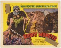 2m362 ROBOT MONSTER 3D LC #8 '53 sexy Claudia Barrett attacks the wacky monster with a big rock!