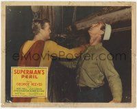 2m370 SUPERMAN'S PERIL LC '54 c/u of superhero George Reeves in costume punching bad guy, rare!