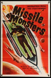 2m707 MISSILE MONSTERS 1sh '58 aliens bring destruction from the stratosphere, wacky sci-fi art!