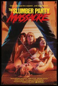 2m770 SLUMBER PARTY MASSACRE 1sh '82 killer stares down four sexy barely-dressed girls on floor!