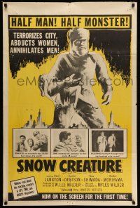 2m771 SNOW CREATURE 1sh '54 abominable Yeti terrorizes city, abducts women & annihilates men!