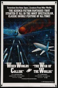 2m827 WHEN WORLDS COLLIDE/WAR OF THE WORLDS 1sh '77 cool sci-fi art of rocket in space by Berkey!