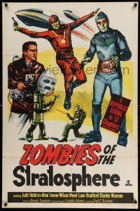 2m838 ZOMBIES OF THE STRATOSPHERE 1sh '52 Republic serial, great art of aliens with guns!