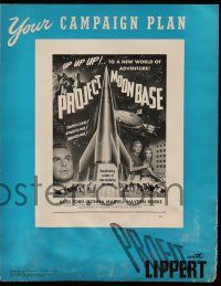 2m163 PROJECT MOONBASE pressbook '53 Robert Heinlein, cool art of rocket ship & wacky astronauts!