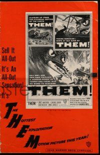 2m181 THEM pressbook '54 classic sci-fi, cool art of horror horde of giant bugs terrorizing people!