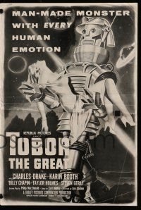 2m188 TOBOR THE GREAT pressbook '54 man-made funky robot w/ every human emotion holding sexy girl!