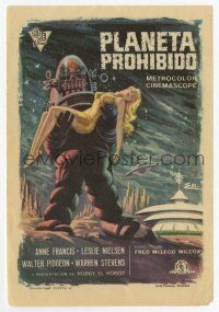 2m008 FORBIDDEN PLANET Spanish herald '67 Carlos Escobar art of Robby the Robot carrying sexy Anne Francis!
