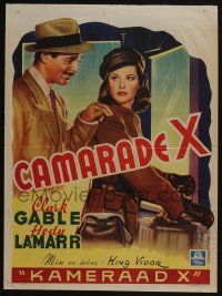 2p733 COMRADE X Belgian '40 different art of sexy Hedy Lamarr in uniform & Clark Gable!