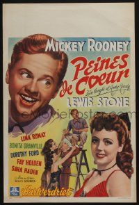 2p779 LOVE LAUGHS AT ANDY HARDY Belgian '47 wonderful artwork of Mickey Rooney with sexy girls!