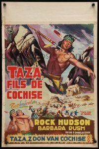 2p827 TAZA SON OF COCHISE Belgian '55 Bos artwork of Native American Rock Hudson with spear!