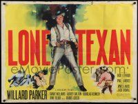 2p068 LONE TEXAN British quad '59 different art of Texas cowboy Willard Parker, sexy Audrey Dalton