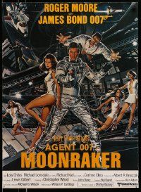 2p188 MOONRAKER Danish '79 art of Roger Moore as James Bond & sexy space babes by Goozee!