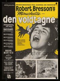 2p190 MOUCHETTE Danish '67 directed by Robert Bresson, close up of scared Nadine Nortier!