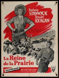 2p125 CATTLE QUEEN OF MONTANA French 24x32 '54 cowgirl Barbara Stanwyck, Ronald Reagan!