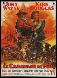 2p156 WAR WAGON French 23x31 '67 cowboys John Wayne & Kirk Douglas, stagecoach art by Mascii!