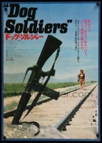 2p708 WHO'LL STOP THE RAIN Japanese '78 cool image of assault rifle buried on train tracks!