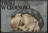 2p332 FISTS IN THE DARK Polish 27x38 '87 surreal Wieslaw Walkuski art of crushed face on a rock!