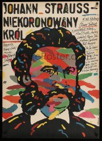 2p341 JOHANN STRAUSS THE KING WITHOUT A CROWN Polish 27x37 '88 Pagowski artwork of the composer!