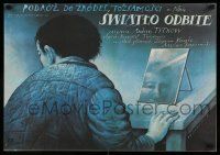 2p301 SWIATLO ODBITE Polish 19x27 '89 cool Wieslaw Walkuski artwork of man with mirror on desk!