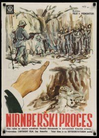 2p526 EXECUTIONERS Yugoslavian 20x28 '61 WWII death camps, Nuremberg trials, art by Willy!