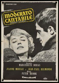 2p551 MODERATO CANTABILE Yugoslavian 19x28 '60 close up of Jeanne Moreau & Jean-Paul Belmondo!
