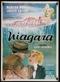 2p557 NIAGARA Yugoslavian 19x26 R80s artwork of gigantic sexy Marilyn Monroe on famous waterfall!