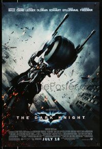 2r179 DARK KNIGHT advance DS 1sh '08 cool image of Christian Bale as Batman on Batpod bat bike!