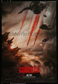 2r293 GODZILLA teaser DS 1sh '14 image of soldiers parachuting over burning San Francisco!
