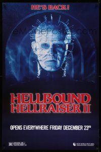 2r335 HELLBOUND: HELLRAISER II teaser 1sh '88 Clive Barker, close-up of Pinhead, he's back!