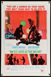 2r389 IN THE HEAT OF THE NIGHT 1sh '67 Sidney Poitier, Rod Steiger, Warren Oates, cool crime art!