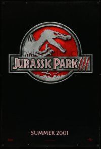 2r438 JURASSIC PARK 3 teaser DS 1sh '01 Sam Neill, Macy, classic-style red logo with Spinosaurus!