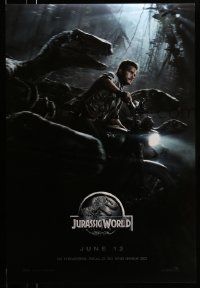 2r439 JURASSIC WORLD teaser DS 1sh '15 Jurassic Park, Chris Pratt on motorcycle w/trained raptors!