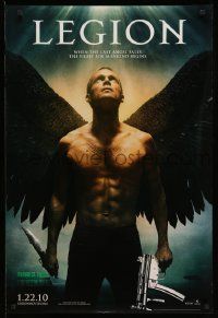 2r460 LEGION teaser DS 1sh '09 image of tattooed Paul Bettany w/angel wings, H&K SP89 & knife!