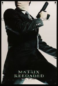 2r517 MATRIX RELOADED teaser DS 1sh '03 great image of Hugo Weaving as Agent Smith with gun!