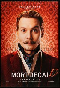 2r549 MORTDECAI teaser DS 1sh '15 wacky image of Johnny Depp with handlebar mustache!