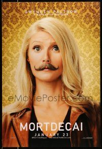 2r548 MORTDECAI teaser DS 1sh '15 wacky image of Gwyneth Paltrow with handlebar mustache!