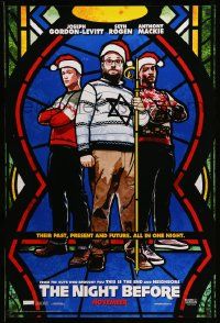 2r569 NIGHT BEFORE teaser DS 1sh '15 Joseph Gordon-Levitt, Seth Rogen and Mackie in stained glass!