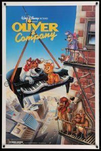 2r581 OLIVER & COMPANY 1sh '88 art of Walt Disney cats & dogs in New York City by Bill Morrison!