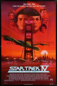 2r724 STAR TREK IV 1sh '86 cast & Klingon Bird-of-Prey by Bob Peak, different white title design!