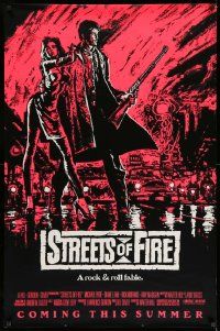 2r741 STREETS OF FIRE advance 1sh '84 Walter Hill, cool pink dayglo Riehm art!