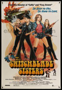 2r748 SWITCHBLADE SISTERS 1sh R96 Jack Hill, fantastic Solie art of sexy bad girl gang with guns!
